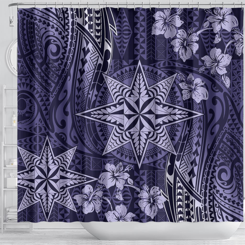 Vintage Tonga Tribal Ngatu Pattern Shower Curtain With Pacific Floral Pink Art LT9 - Polynesian Pride