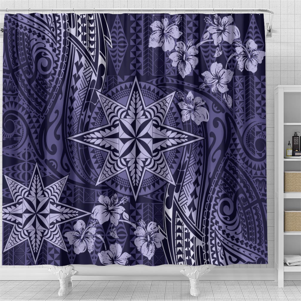 Vintage Tonga Tribal Ngatu Pattern Shower Curtain With Pacific Floral Pink Art LT9 - Polynesian Pride