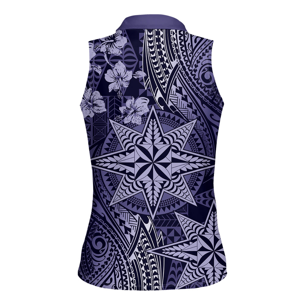 Vintage Tonga Tribal Ngatu Pattern Women Sleeveless Polo Shirt With Pacific Floral Pink Art LT9 - Polynesian Pride