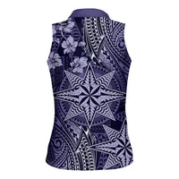 Vintage Tonga Tribal Ngatu Pattern Women Sleeveless Polo Shirt With Pacific Floral Pink Art LT9 - Polynesian Pride