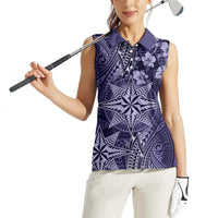 Vintage Tonga Tribal Ngatu Pattern Women Sleeveless Polo Shirt With Pacific Floral Pink Art LT9 - Polynesian Pride