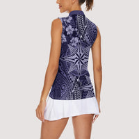 Vintage Tonga Tribal Ngatu Pattern Women Sleeveless Polo Shirt With Pacific Floral Pink Art LT9 - Polynesian Pride