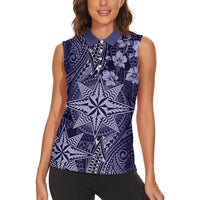 Vintage Tonga Tribal Ngatu Pattern Women Sleeveless Polo Shirt With Pacific Floral Pink Art LT9 - Polynesian Pride