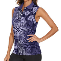 Vintage Tonga Tribal Ngatu Pattern Women Sleeveless Polo Shirt With Pacific Floral Pink Art LT9 - Polynesian Pride