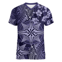Vintage Tonga Tribal Ngatu Pattern Women V-Neck T-Shirt With Pacific Floral Pink Art LT9 Female Pink - Polynesian Pride
