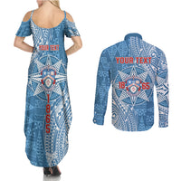 Personalised Tonga Apifo'ou College Couples Matching Summer Maxi Dress and Long Sleeve Button Shirt Since 1865 Special Kupesi Pattern LT9 - Polynesian Pride