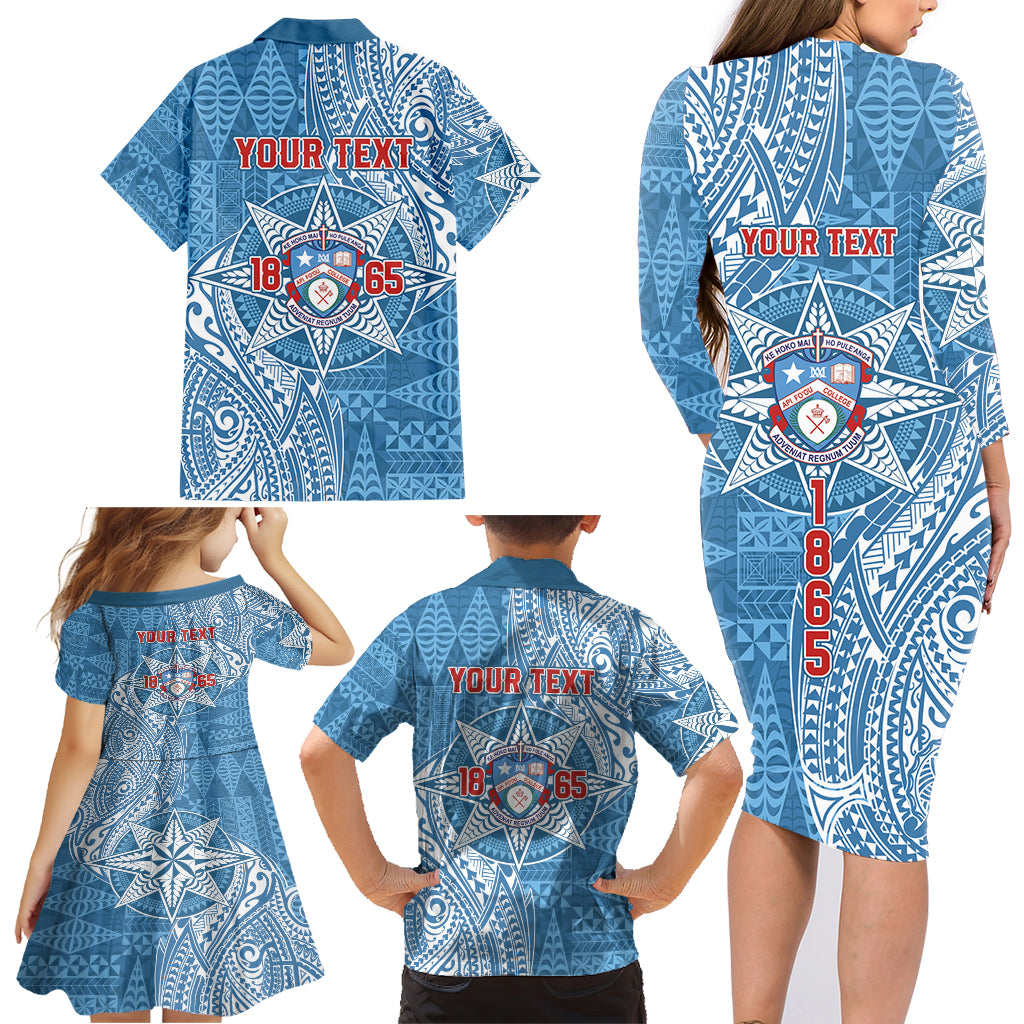 Personalised Tonga Apifo'ou College Family Matching Long Sleeve Bodycon Dress and Hawaiian Shirt Since 1865 Special Kupesi Pattern LT9 - Polynesian Pride