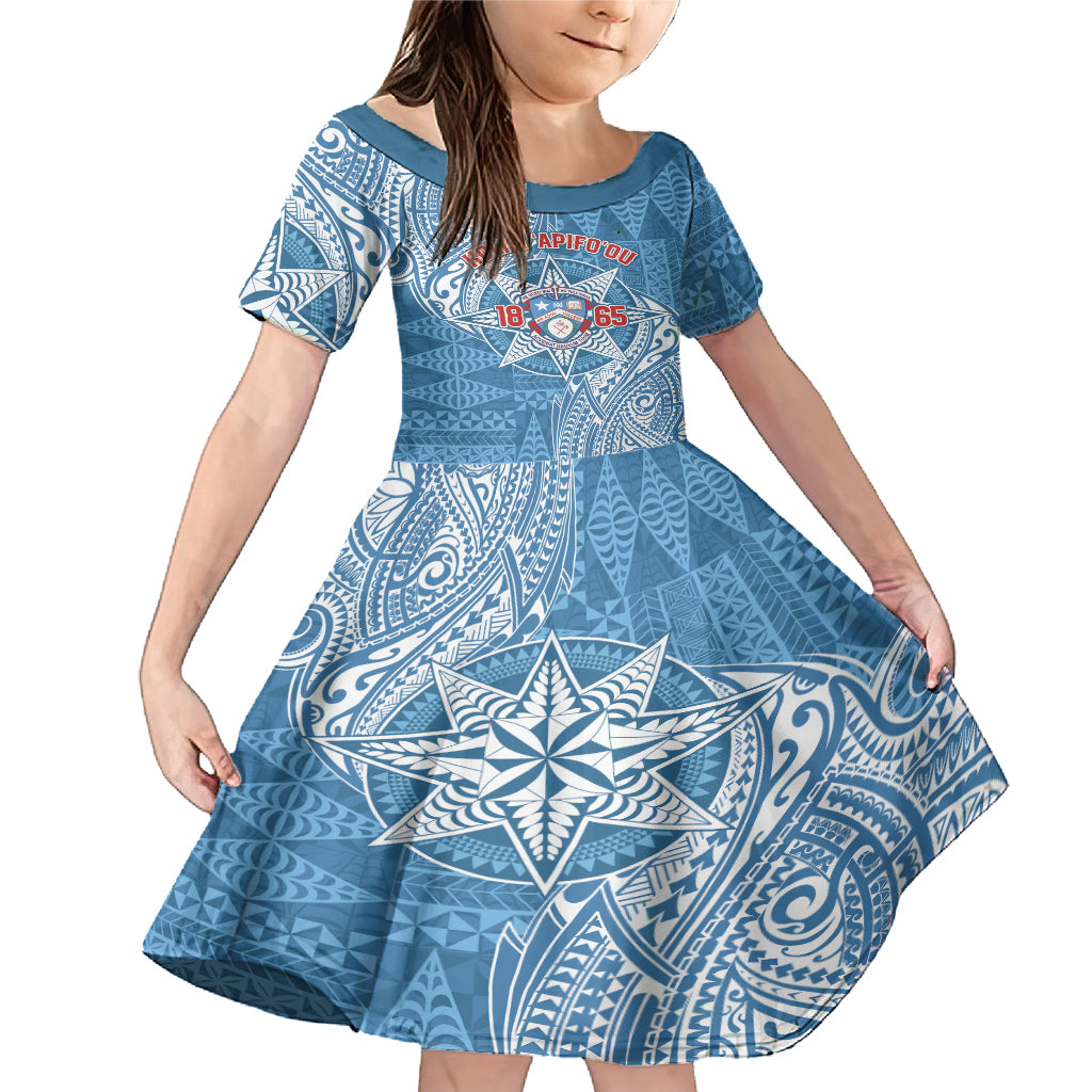 Personalised Tonga Apifo'ou College Family Matching Mermaid Dress and Hawaiian Shirt Since 1865 Special Kupesi Pattern LT9 Daughter's Dress Blue - Polynesian Pride