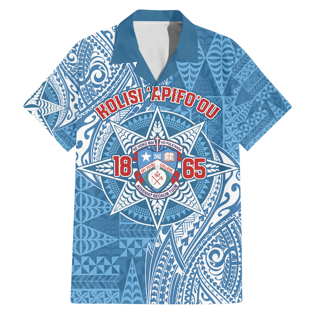 Personalised Tonga Apifo'ou College Family Matching Mermaid Dress and Hawaiian Shirt Since 1865 Special Kupesi Pattern LT9 Dad's Shirt - Short Sleeve Blue - Polynesian Pride