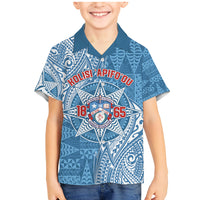Personalised Tonga Apifo'ou College Family Matching Mermaid Dress and Hawaiian Shirt Since 1865 Special Kupesi Pattern LT9 Son's Shirt Blue - Polynesian Pride
