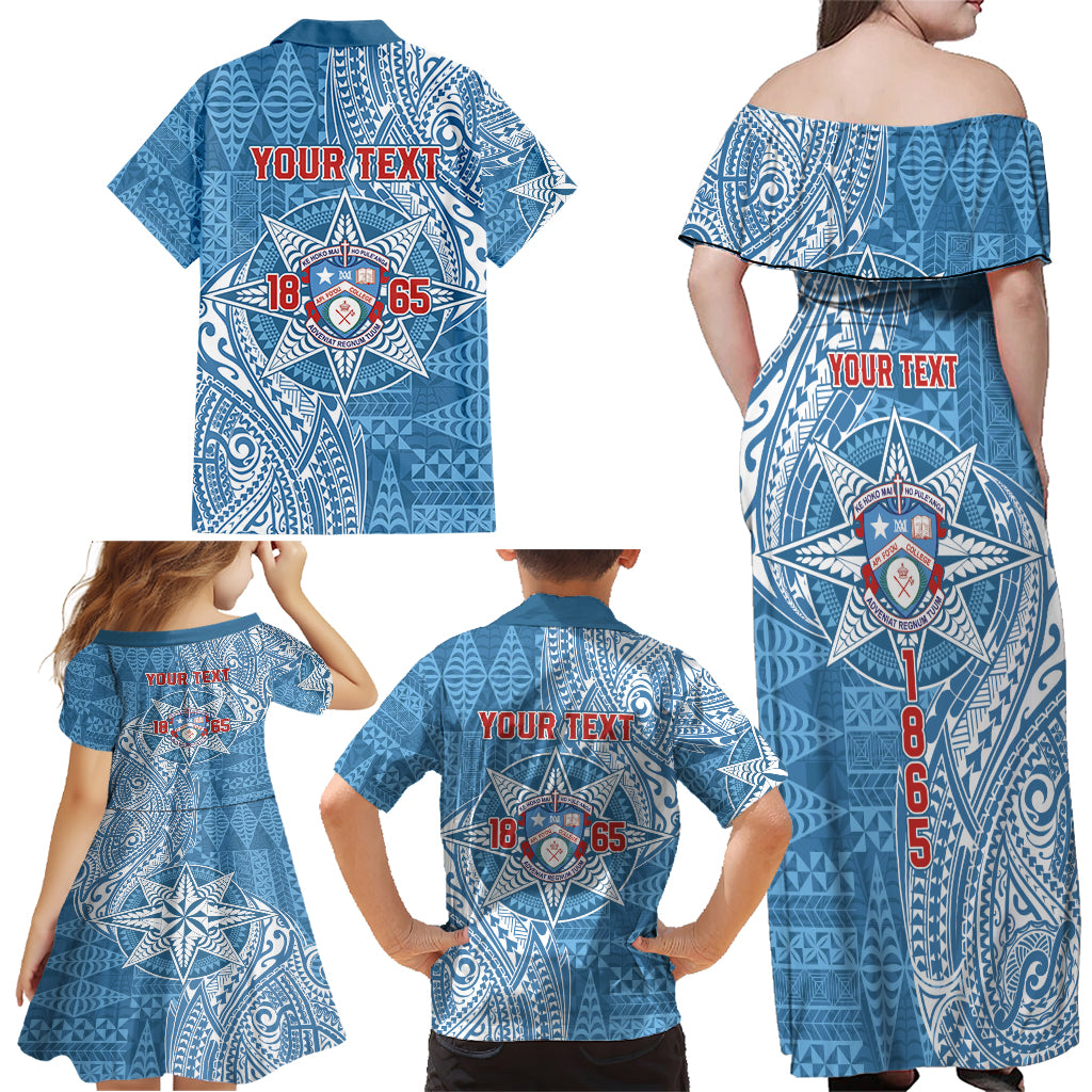 Personalised Tonga Apifo'ou College Family Matching Off Shoulder Maxi Dress and Hawaiian Shirt Since 1865 Special Kupesi Pattern LT9 - Polynesian Pride