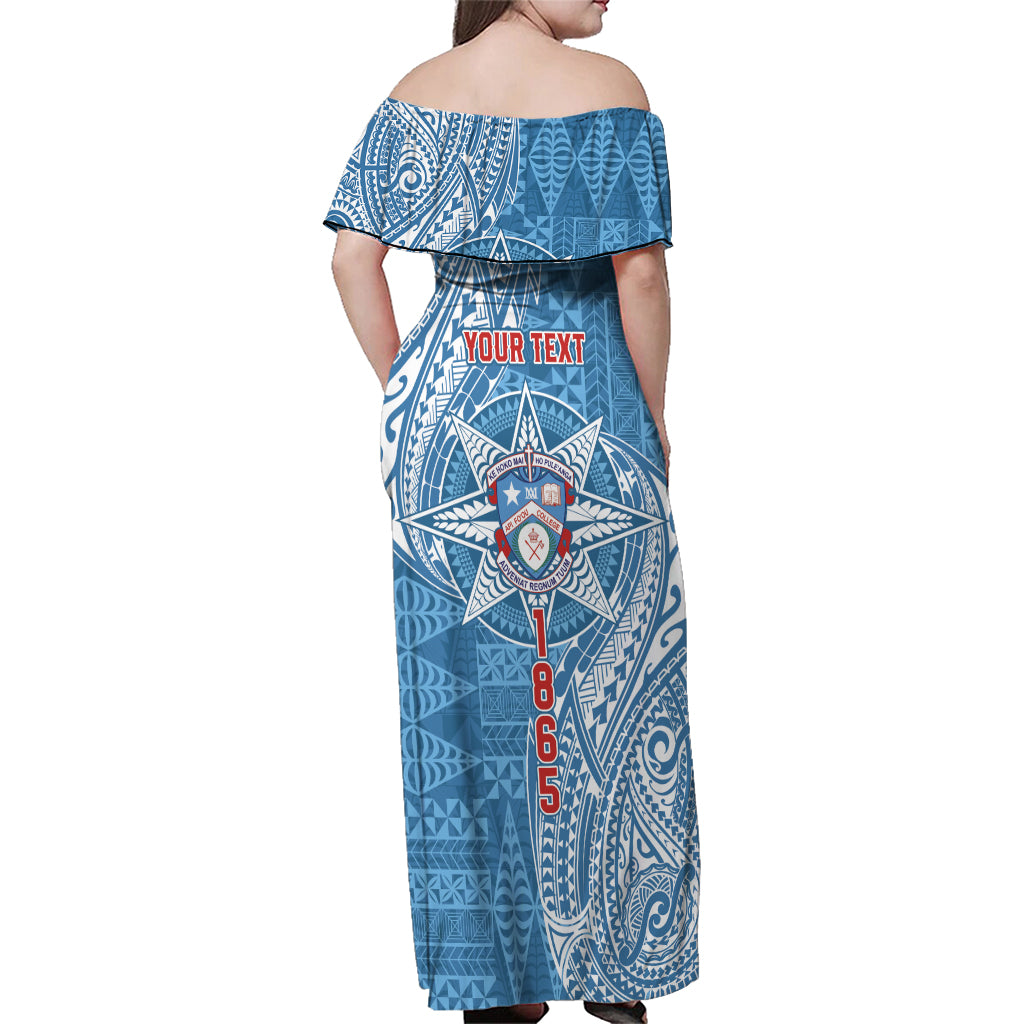 Personalised Tonga Apifo'ou College Family Matching Off Shoulder Maxi Dress and Hawaiian Shirt Since 1865 Special Kupesi Pattern LT9 - Polynesian Pride