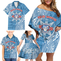 Personalised Tonga Apifo'ou College Family Matching Off Shoulder Short Dress and Hawaiian Shirt Since 1865 Special Kupesi Pattern LT9 - Polynesian Pride