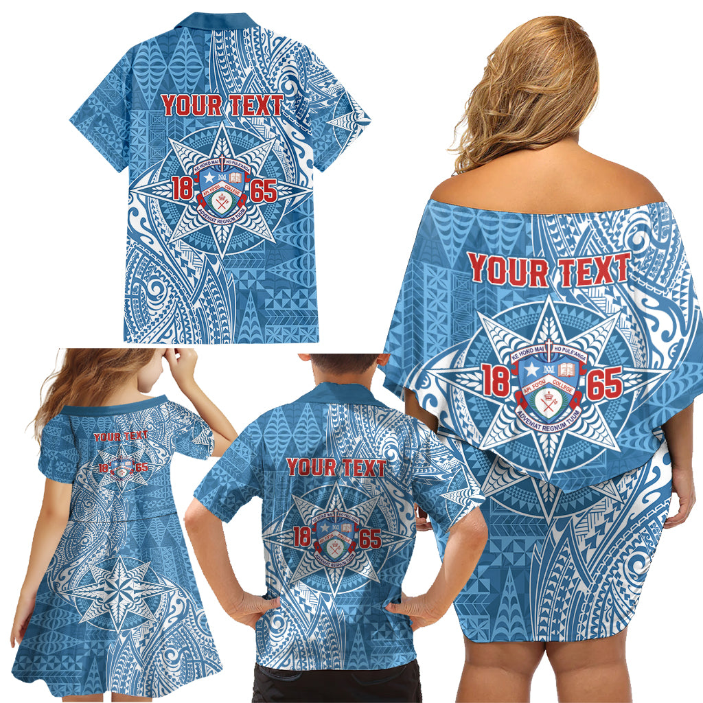 Personalised Tonga Apifo'ou College Family Matching Off Shoulder Short Dress and Hawaiian Shirt Since 1865 Special Kupesi Pattern LT9 - Polynesian Pride