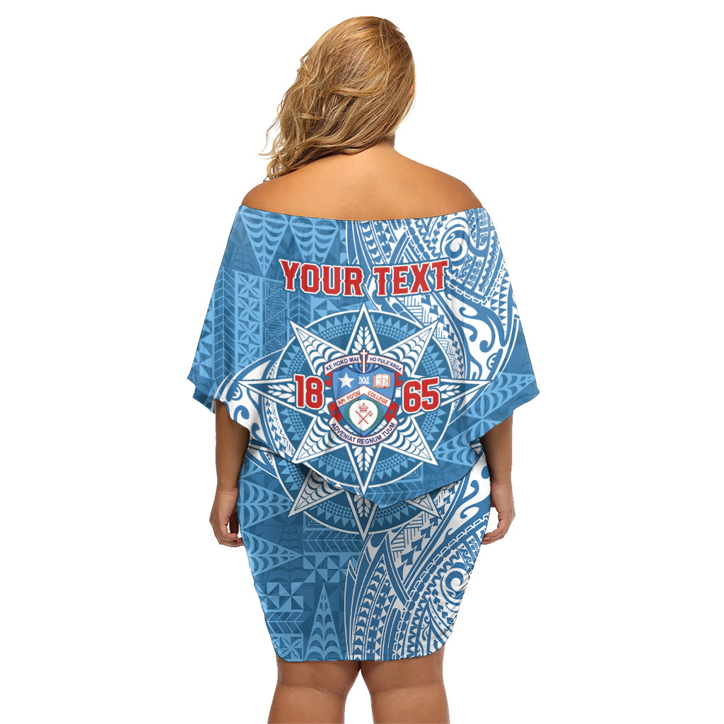 Personalised Tonga Apifo'ou College Family Matching Off Shoulder Short Dress and Hawaiian Shirt Since 1865 Special Kupesi Pattern LT9 - Polynesian Pride