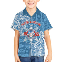 Personalised Tonga Apifo'ou College Family Matching Off Shoulder Short Dress and Hawaiian Shirt Since 1865 Special Kupesi Pattern LT9 Son's Shirt Blue - Polynesian Pride