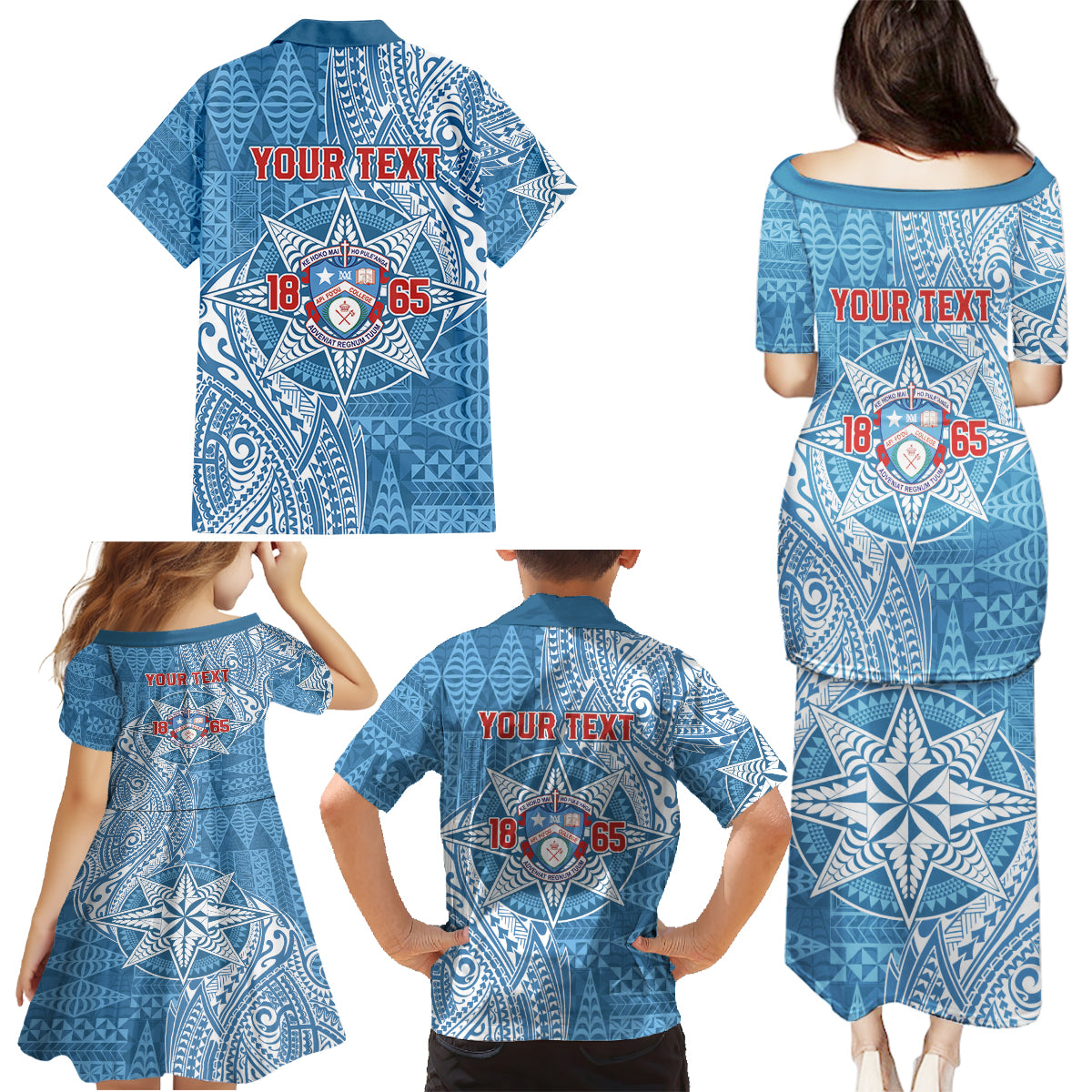 Personalised Tonga Apifo'ou College Family Matching Puletasi and Hawaiian Shirt Since 1865 Special Kupesi Pattern LT9 - Polynesian Pride