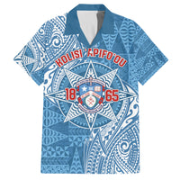 Personalised Tonga Apifo'ou College Family Matching Puletasi and Hawaiian Shirt Since 1865 Special Kupesi Pattern LT9 Dad's Shirt - Short Sleeve Blue - Polynesian Pride