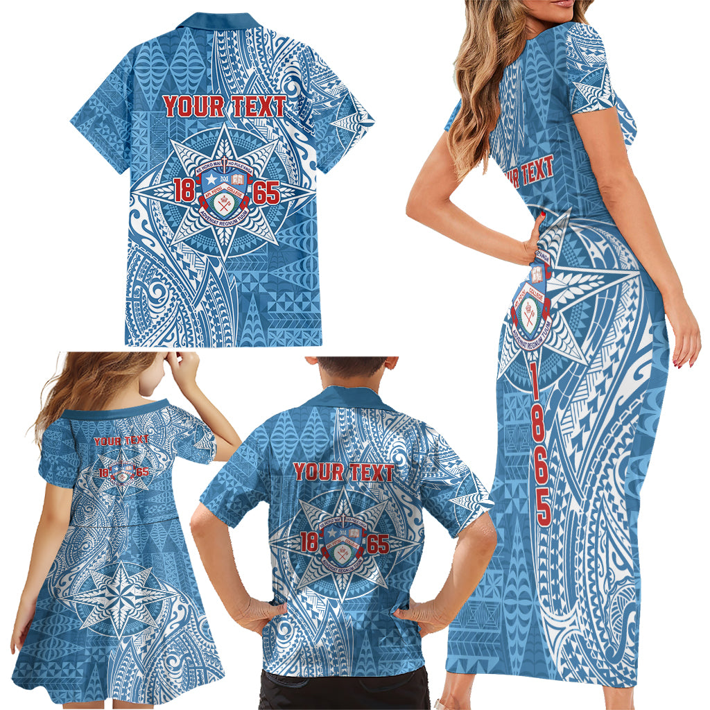 Personalised Tonga Apifo'ou College Family Matching Short Sleeve Bodycon Dress and Hawaiian Shirt Since 1865 Special Kupesi Pattern LT9 - Polynesian Pride