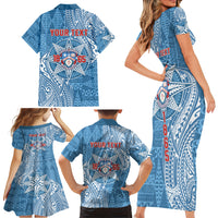 Personalised Tonga Apifo'ou College Family Matching Short Sleeve Bodycon Dress and Hawaiian Shirt Since 1865 Special Kupesi Pattern LT9 - Polynesian Pride
