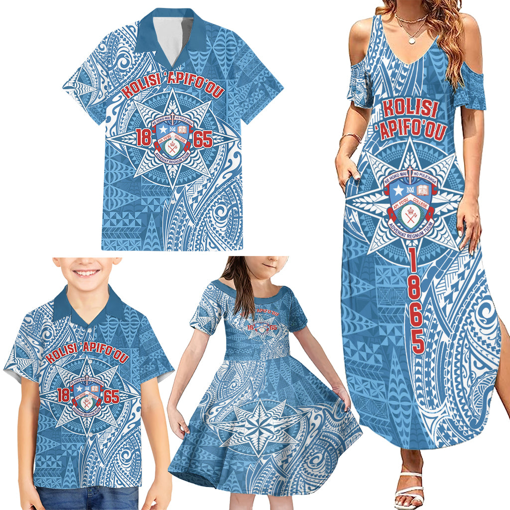 Personalised Tonga Apifo'ou College Family Matching Summer Maxi Dress and Hawaiian Shirt Since 1865 Special Kupesi Pattern LT9 - Polynesian Pride