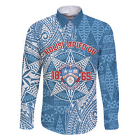 Personalised Tonga Apifo'ou College Family Matching Summer Maxi Dress and Hawaiian Shirt Since 1865 Special Kupesi Pattern LT9 Dad's Shirt - Long Sleeve Blue - Polynesian Pride