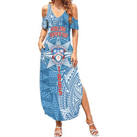Personalised Tonga Apifo'ou College Family Matching Summer Maxi Dress and Hawaiian Shirt Since 1865 Special Kupesi Pattern LT9 Mom's Dress Blue - Polynesian Pride