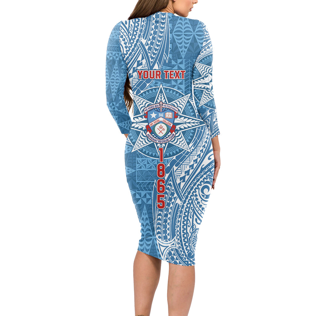 Personalised Tonga Apifo'ou College Long Sleeve Bodycon Dress Since 1865 Special Kupesi Pattern LT9 - Polynesian Pride