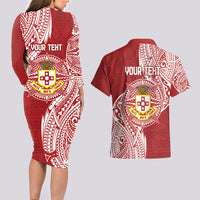 Personalised Kolisi Tonga Atele 142nd Anniversary Couples Matching Long Sleeve Bodycon Dress and Hawaiian Shirt Special Kupesi Pattern LT9 - Polynesian Pride