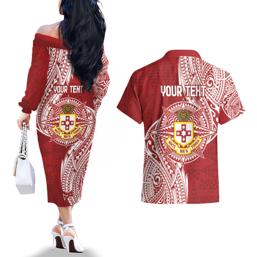 Personalised Kolisi Tonga Atele 142nd Anniversary Couples Matching Off The Shoulder Long Sleeve Dress and Hawaiian Shirt Special Kupesi Pattern LT9 - Polynesian Pride