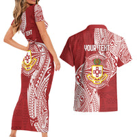 Personalised Kolisi Tonga Atele 142nd Anniversary Couples Matching Short Sleeve Bodycon Dress and Hawaiian Shirt Special Kupesi Pattern LT9 - Polynesian Pride