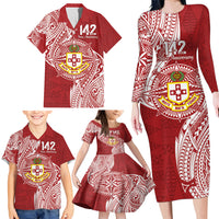 Personalised Kolisi Tonga Atele 142nd Anniversary Family Matching Long Sleeve Bodycon Dress and Hawaiian Shirt Special Kupesi Pattern LT9 - Polynesian Pride