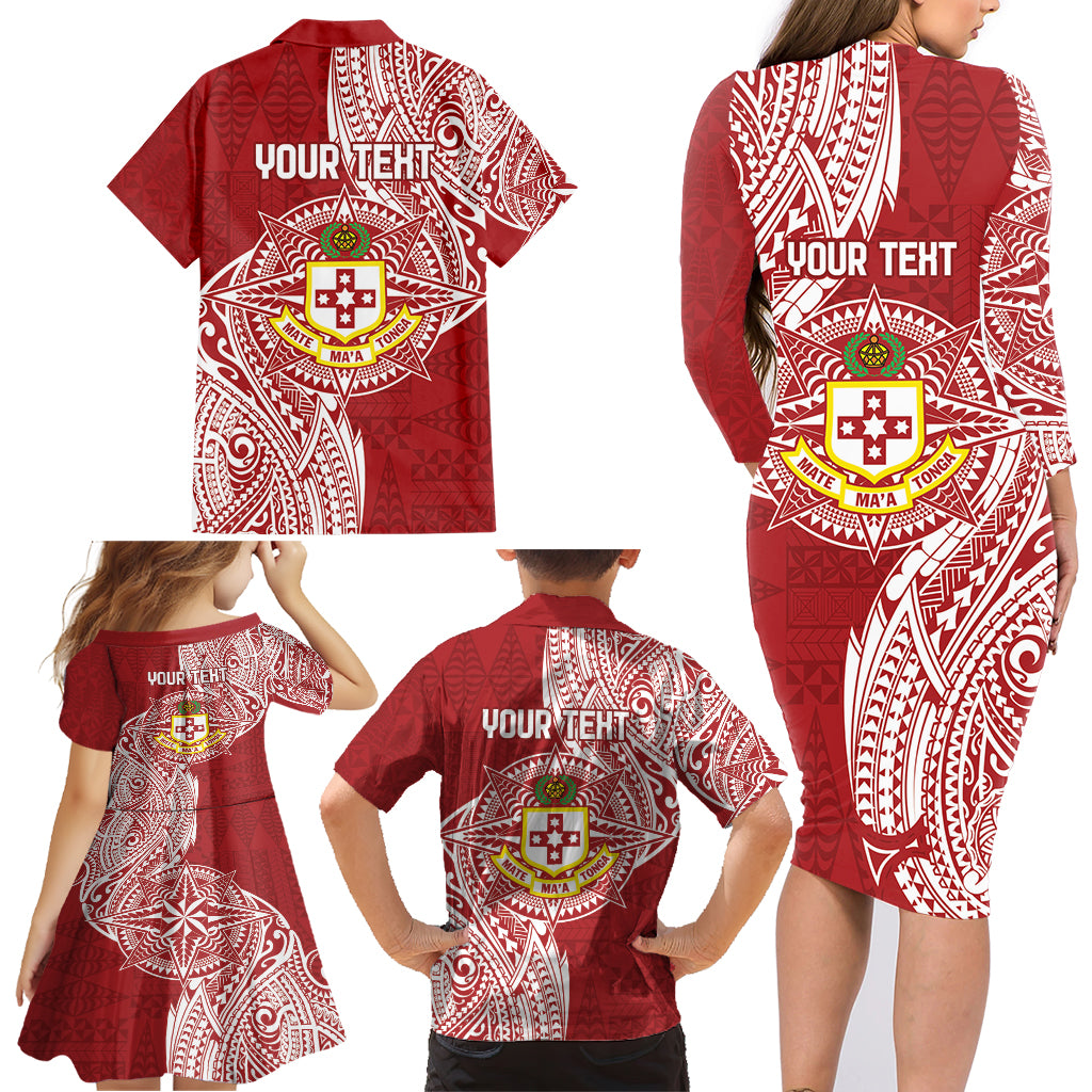 Personalised Kolisi Tonga Atele 142nd Anniversary Family Matching Long Sleeve Bodycon Dress and Hawaiian Shirt Special Kupesi Pattern LT9 - Polynesian Pride