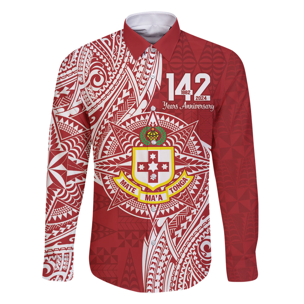 Personalised Kolisi Tonga Atele 142nd Anniversary Family Matching Mermaid Dress and Hawaiian Shirt Special Kupesi Pattern LT9 Dad's Shirt - Long Sleeve White - Polynesian Pride