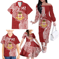 Personalised Kolisi Tonga Atele 142nd Anniversary Family Matching Off The Shoulder Long Sleeve Dress and Hawaiian Shirt Special Kupesi Pattern LT9 - Polynesian Pride