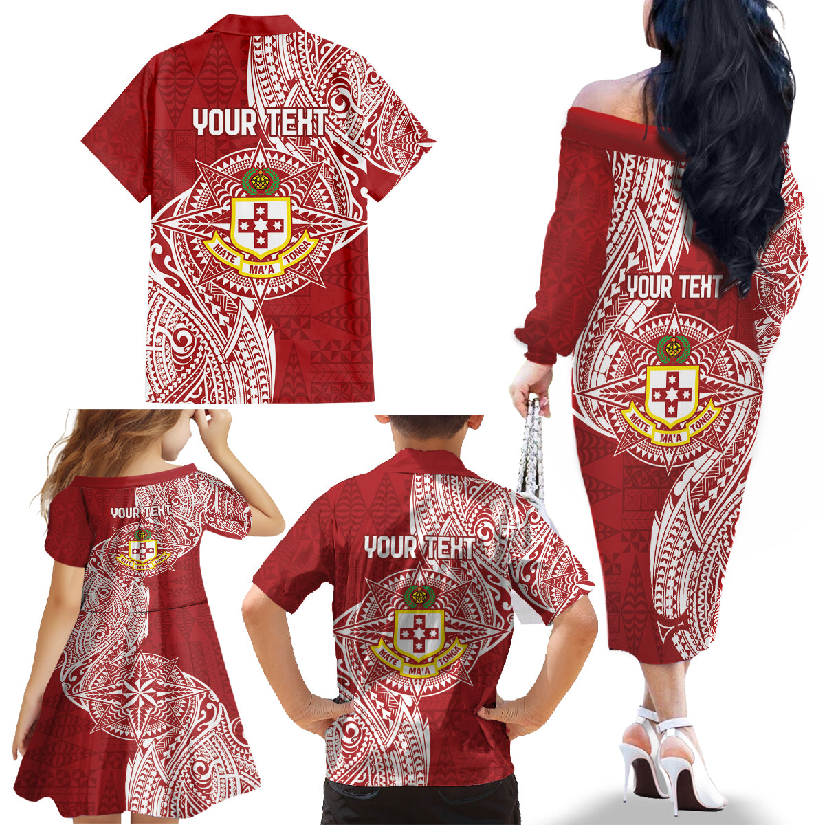 Personalised Kolisi Tonga Atele 142nd Anniversary Family Matching Off The Shoulder Long Sleeve Dress and Hawaiian Shirt Special Kupesi Pattern LT9 - Polynesian Pride