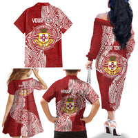 Personalised Kolisi Tonga Atele 142nd Anniversary Family Matching Off The Shoulder Long Sleeve Dress and Hawaiian Shirt Special Kupesi Pattern LT9 - Polynesian Pride