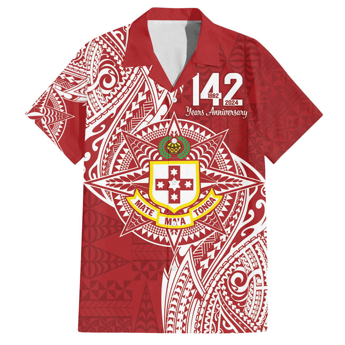 Personalised Kolisi Tonga Atele 142nd Anniversary Family Matching Off The Shoulder Long Sleeve Dress and Hawaiian Shirt Special Kupesi Pattern LT9 Dad's Shirt - Short Sleeve White - Polynesian Pride