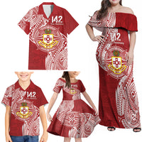 Personalised Kolisi Tonga Atele 142nd Anniversary Family Matching Off Shoulder Maxi Dress and Hawaiian Shirt Special Kupesi Pattern LT9 - Polynesian Pride