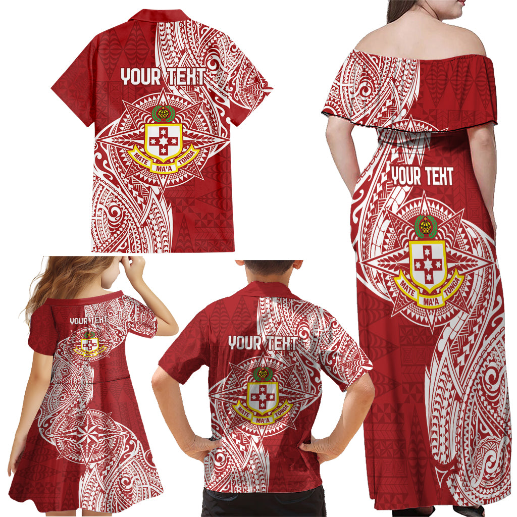 Personalised Kolisi Tonga Atele 142nd Anniversary Family Matching Off Shoulder Maxi Dress and Hawaiian Shirt Special Kupesi Pattern LT9 - Polynesian Pride