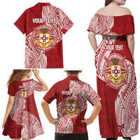 Personalised Kolisi Tonga Atele 142nd Anniversary Family Matching Off Shoulder Maxi Dress and Hawaiian Shirt Special Kupesi Pattern LT9 - Polynesian Pride