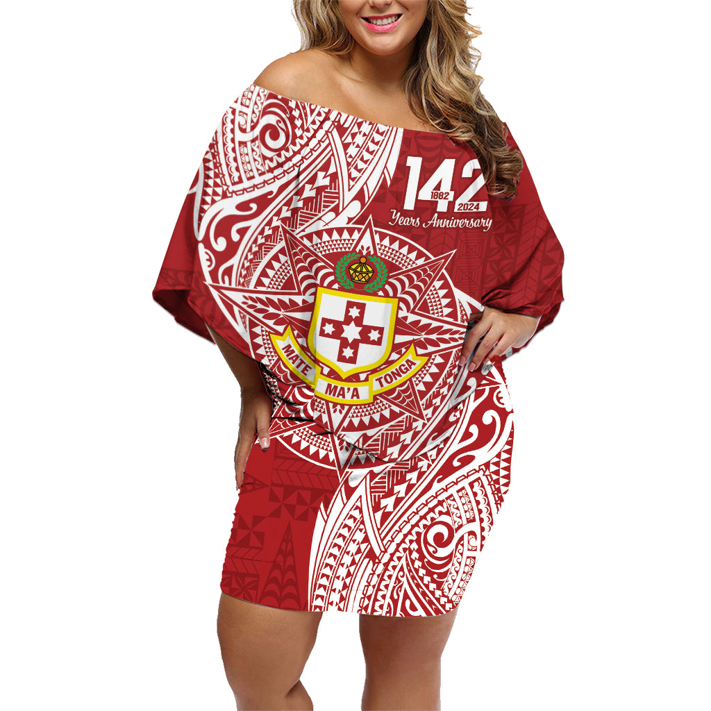 Personalised Kolisi Tonga Atele 142nd Anniversary Family Matching Off Shoulder Short Dress and Hawaiian Shirt Special Kupesi Pattern LT9 Mom's Dress White - Polynesian Pride