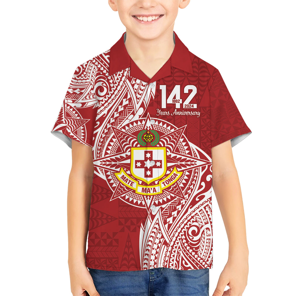 Personalised Kolisi Tonga Atele 142nd Anniversary Family Matching Off Shoulder Short Dress and Hawaiian Shirt Special Kupesi Pattern LT9 Son's Shirt White - Polynesian Pride