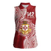 Personalised Kolisi Tonga Atele 142nd Anniversary Women Sleeveless Polo Shirt Special Kupesi Pattern LT9 Female White - Polynesian Pride