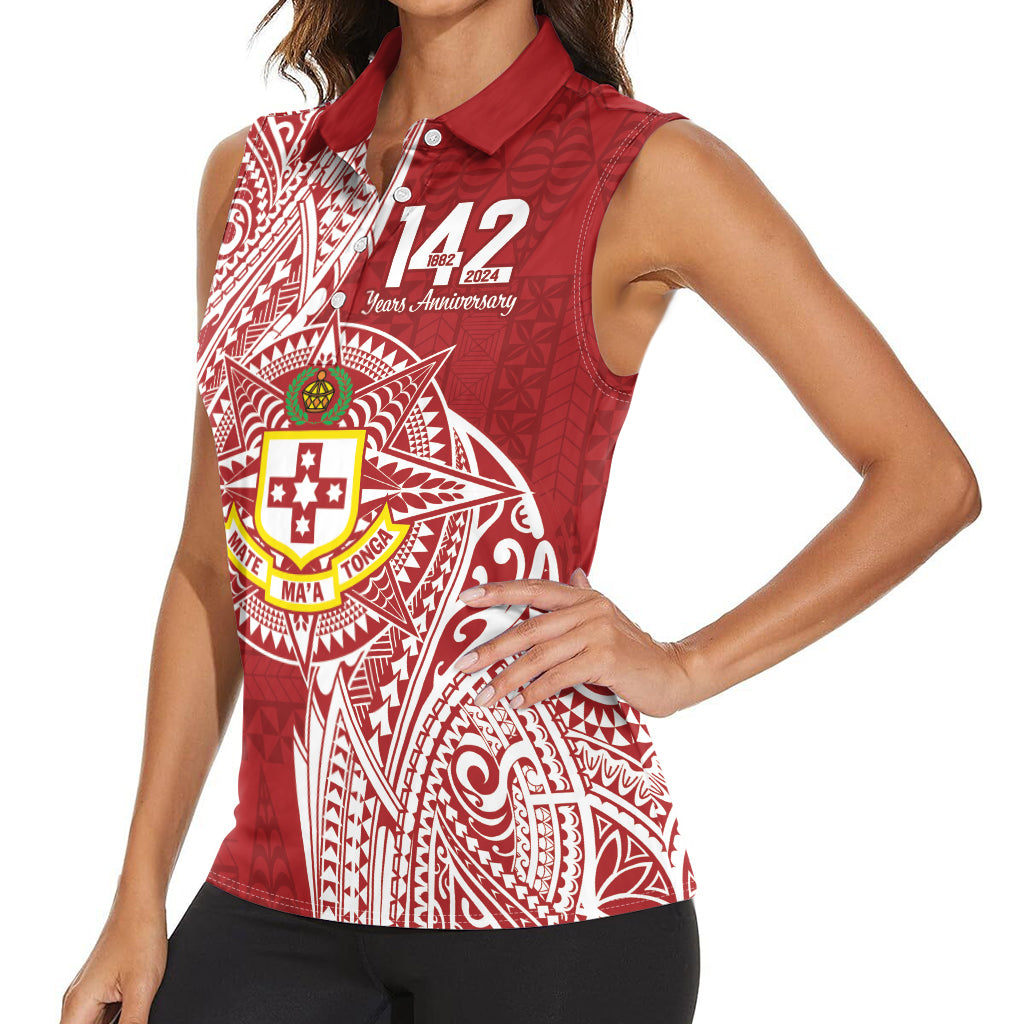 Personalised Kolisi Tonga Atele 142nd Anniversary Women Sleeveless Polo Shirt Special Kupesi Pattern LT9 - Polynesian Pride