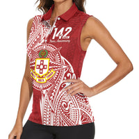 Personalised Kolisi Tonga Atele 142nd Anniversary Women Sleeveless Polo Shirt Special Kupesi Pattern LT9 - Polynesian Pride