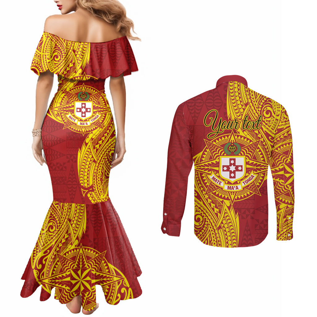 Personalised Kolisi Tonga Atele Couples Matching Mermaid Dress and Long Sleeve Button Shirt Since 1882 Simple Ngatu Pattern