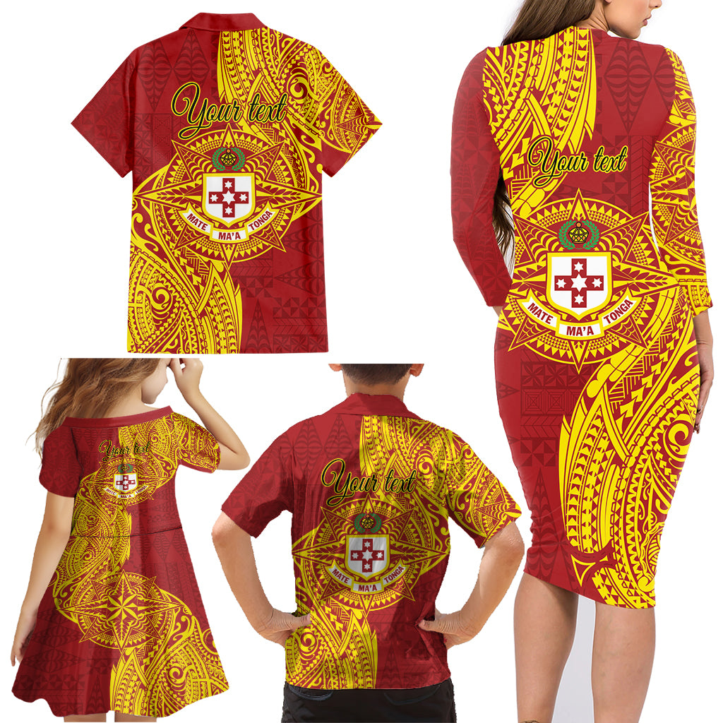 Personalised Kolisi Tonga Atele Family Matching Long Sleeve Bodycon Dress and Hawaiian Shirt Since 1882 Simple Ngatu Pattern LT9 - Polynesian Pride
