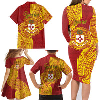 Personalised Kolisi Tonga Atele Family Matching Long Sleeve Bodycon Dress and Hawaiian Shirt Since 1882 Simple Ngatu Pattern LT9 - Polynesian Pride
