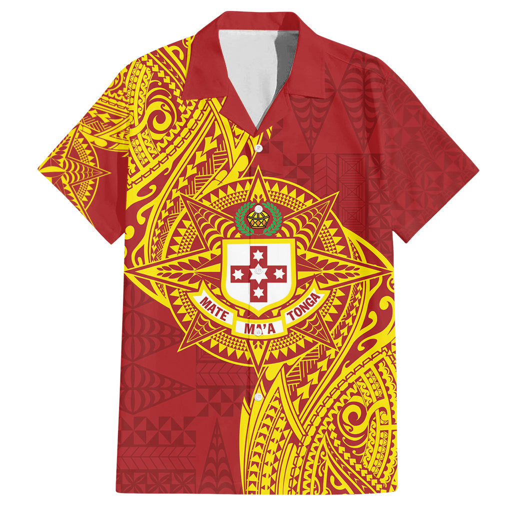 Personalised Kolisi Tonga Atele Family Matching Long Sleeve Bodycon Dress and Hawaiian Shirt Since 1882 Simple Ngatu Pattern LT9 Dad's Shirt - Short Sleeve Gold - Polynesian Pride